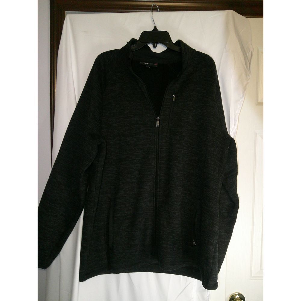Swiss Tech Black Fleece Quarter-Zip Pullover Jacket Casual Outdoor‎ Sweater